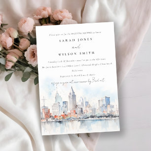 Detroit Michigan Watercolor Scape Wedding Shower Invitation