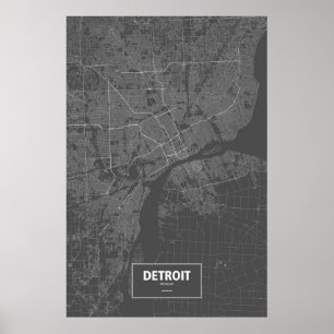 Detroit, Michigan (white on black) Poster