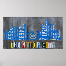 Detroit Motor City License Plate Skyline Poster