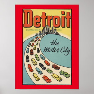 Detroit motor city poster vintage art posters