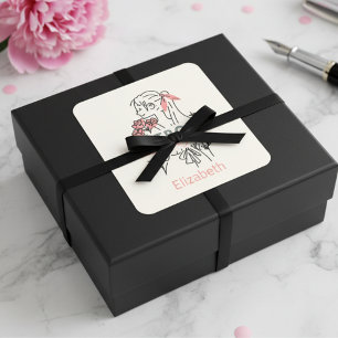 Detroit Pink Flowers Custom Square Sticker