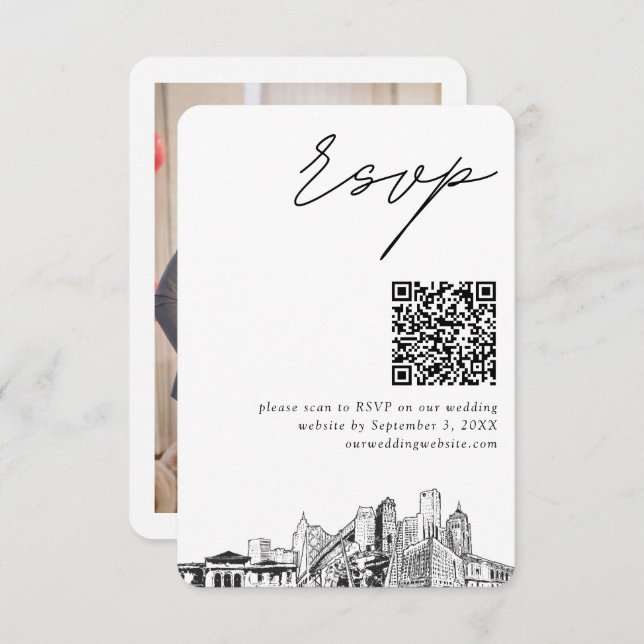 Detroit QR Code Wedding Small RSVP Enclosure Card (Front/Back)