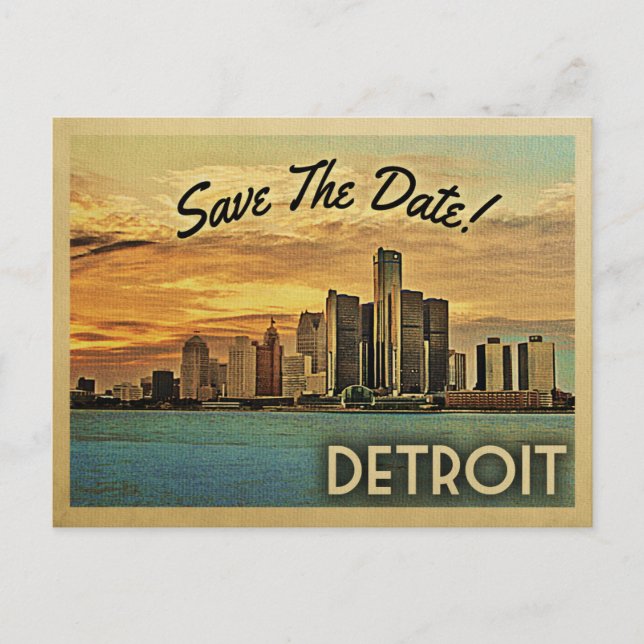 Detroit Save The Date Michigan Announcement Postcard (Front)