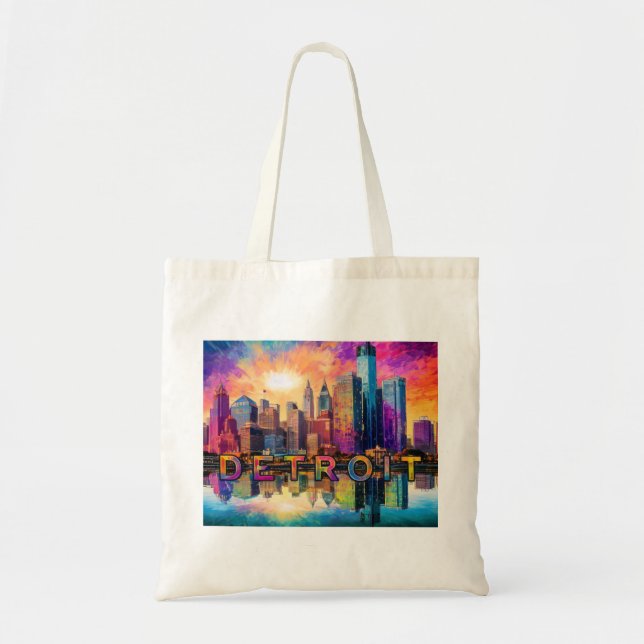 Detroit Skyline Abstract Art Tote Bag (Front)