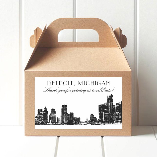 Detroit Skyline Art Deco Thank You Wedding Rectangular Sticker (Creator Uploaded)
