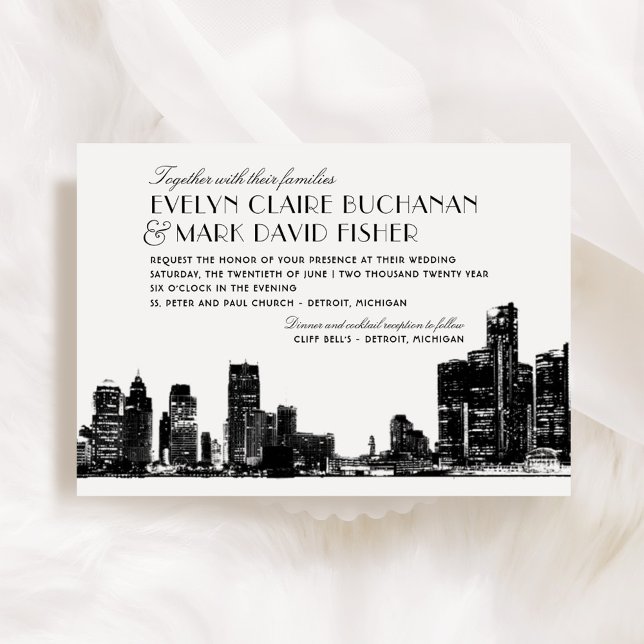 Detroit Skyline Art Deco Wedding Invitation (Creator Uploaded)