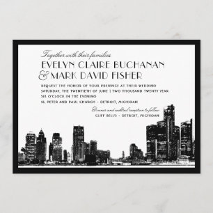Detroit Skyline Art Deco Wedding Invitation