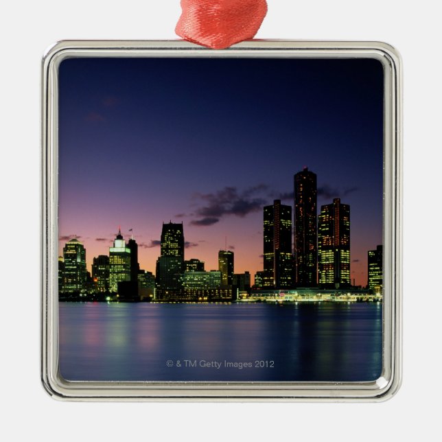 Detroit Skyline at Dusk 2 Metal Tree Decoration (Front)