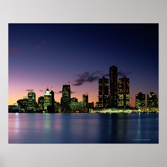 Detroit Skyline at Dusk 2 Poster (Front)