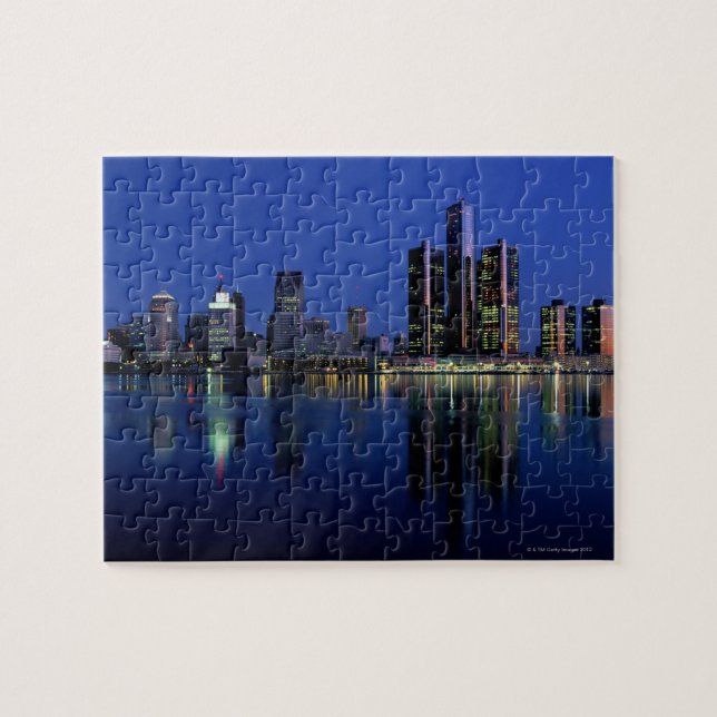 Detroit Skyline at Night Jigsaw Puzzle (Horizontal)