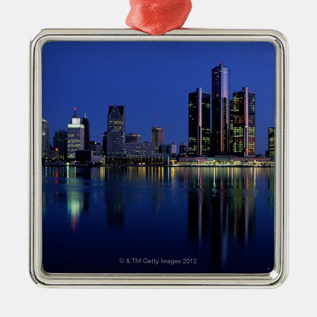 Detroit Skyline at Night Metal Ornament (Front)