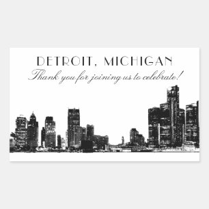 Detroit Skyline Black Art Deco Wedding Thank You Rectangular Sticker