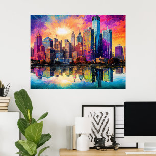 Detroit Skyline Colourful Abstract Art Poster 