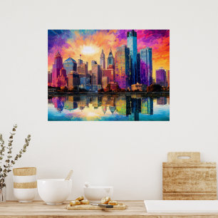 Detroit Skyline Colourful Abstract Art Poster