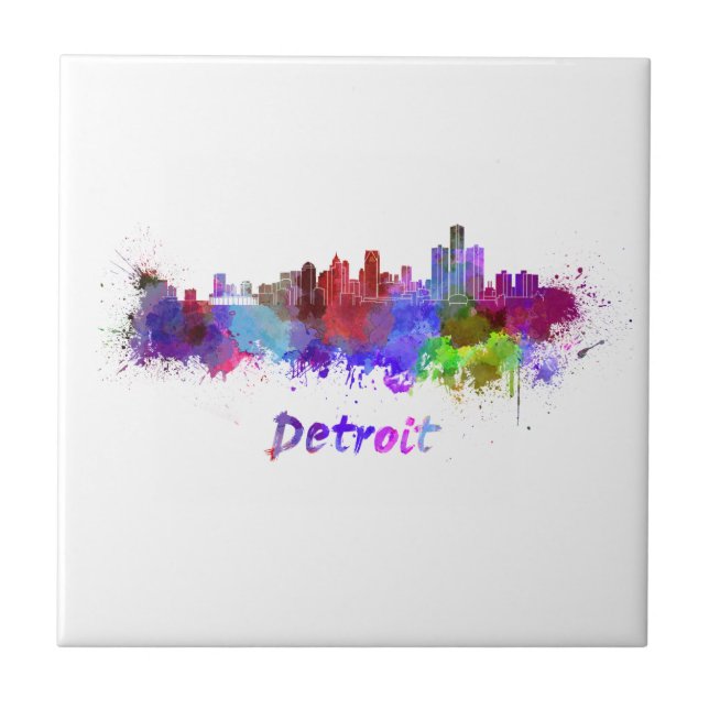Detroit skyline in watercolor tile (Front)