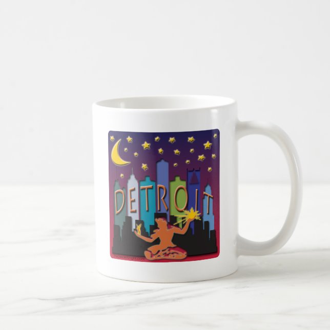 Detroit Skyline Mega Colour Coffee Mug (Right)