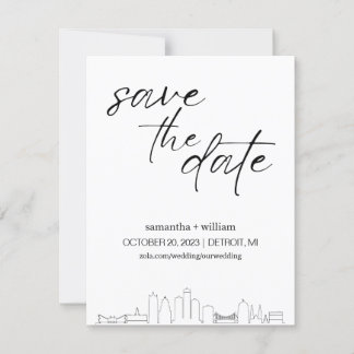 Detroit Skyline MINIMALIST Save The Date Invitation