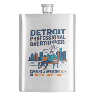 Detroit Skyline Person Resting Energy Saving Mode Hip Flask