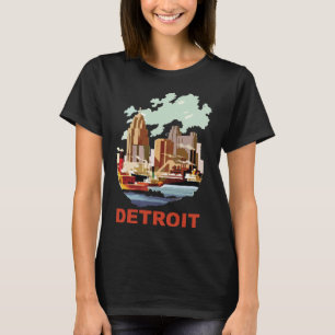 Detroit Skyline River, Industrial Retro, Travel T-Shirt