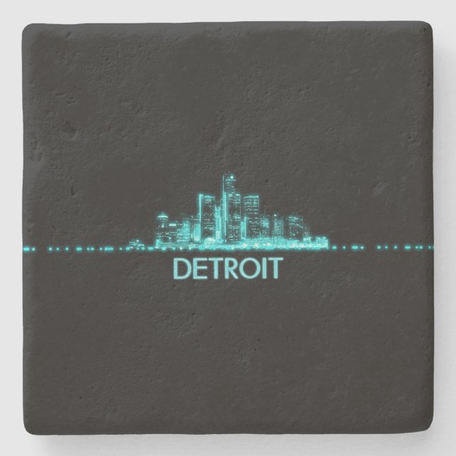 Detroit Skyline Stone Coaster (Front)