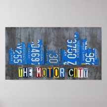 Detroit The Motor City Skyline License Plate Art