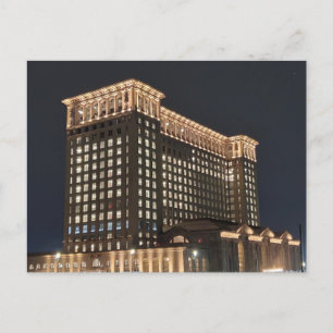 Detroit Train Station at Night Postcard