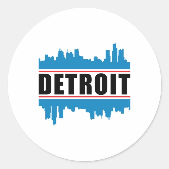 Detroit USA City Cityscape Skyline Funny Gift Idea Classic Round Sticker (Front)