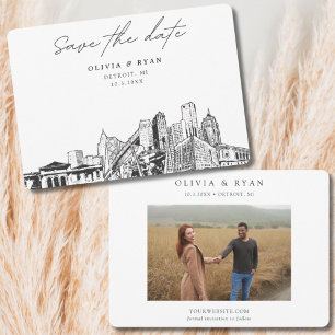 Detroit Wedding Downtown Skyline Save the Date  Invitation