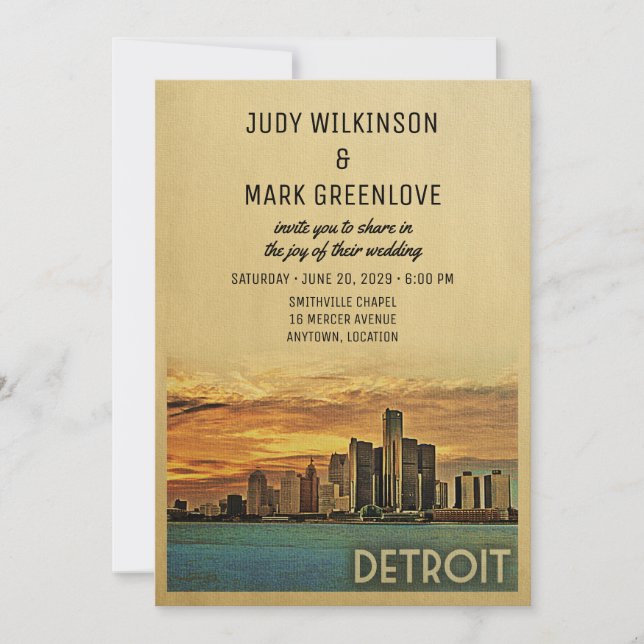 Detroit Wedding Invitation Michigan (Front)
