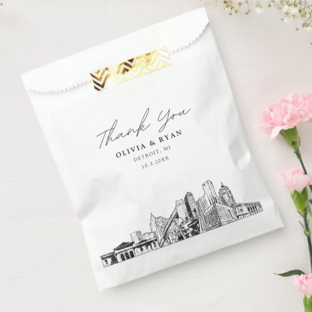 Detroit Wedding Skyline Personalised Favour Bag  (Detroit Wedding Skyline Personalized Favor Bag
)