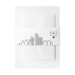 Detroit Wedding Stylised Skyline Monogram Invitation Belly Band