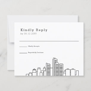 Detroit Wedding   Stylised Skyline RSVP Card