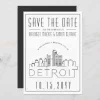 Detroit Wedding | Stylised Skyline Save the Date