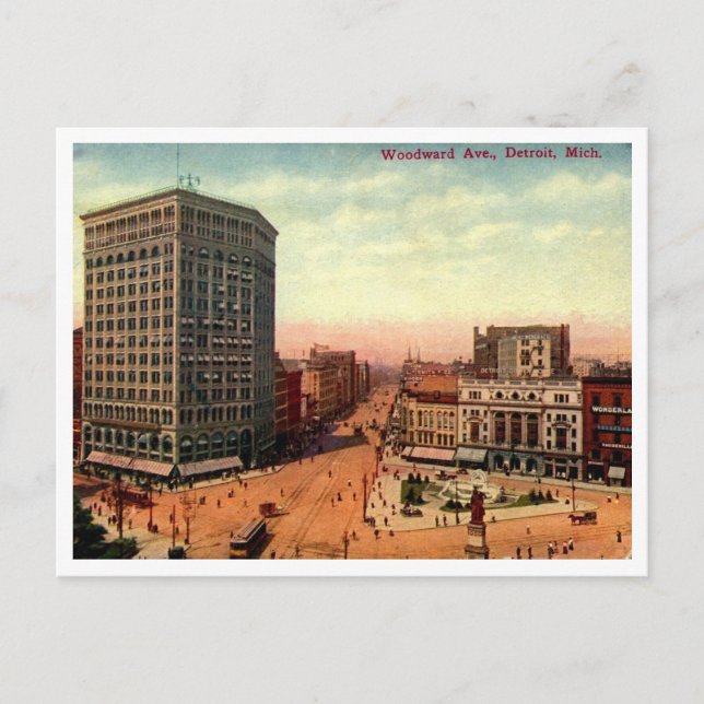 Detroit, Woodward Ave 1910s Vintage  Postcard (Front)