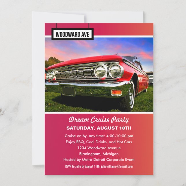Detroit Woodward Dream Cruise Party Invitation (Front)