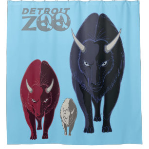 Detroit Zoo Red White Blue Bison Shower Curtain