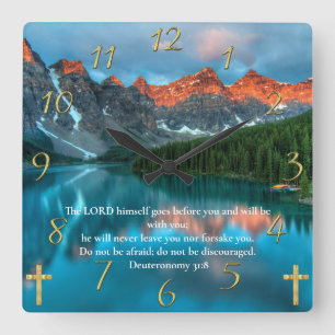 Deuteronomy 31:8 beautiful moutain lake view    square wall clock
