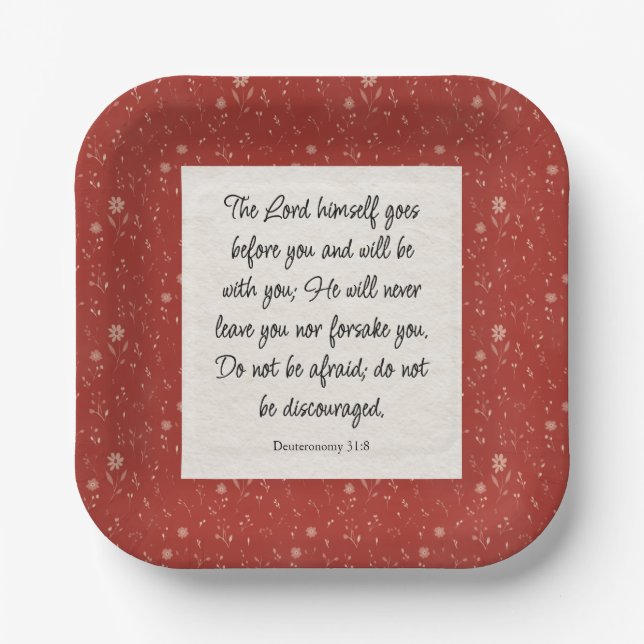 Deuteronomy 31:8 Bible Verse Image Paper Plate (Front)