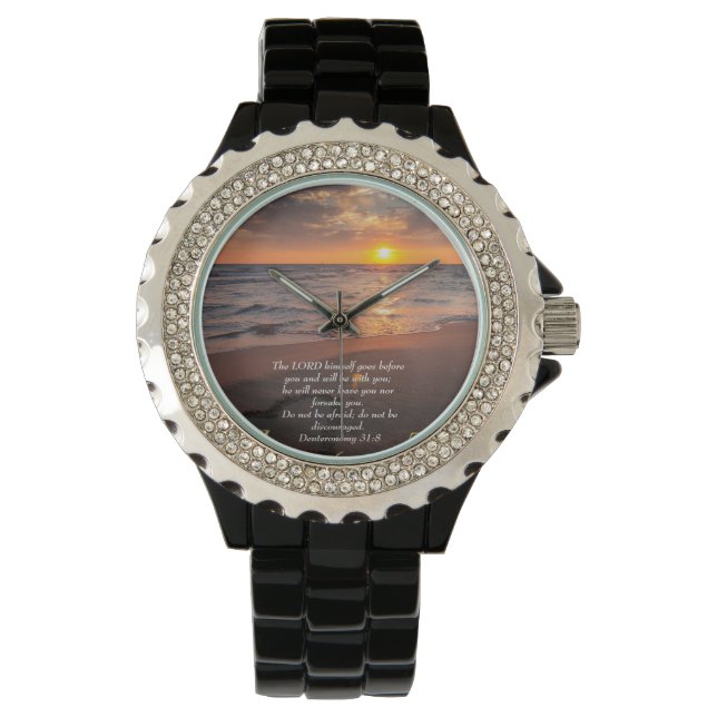 Deuteronomy 31:8 Christian ocean with a sunset   Watch (Front)