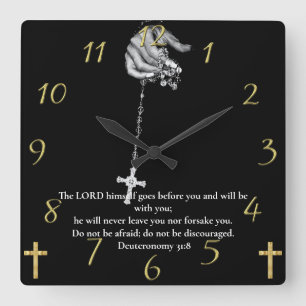 Deuteronomy 31:8 hand holding cross   Square Wall Clock