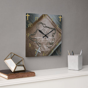 Deuteronomy 31:8  Holy Bible with cross  Square Wall Clock