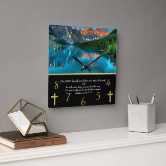 Deuteronomy 31:8 moutain lake square wall clock