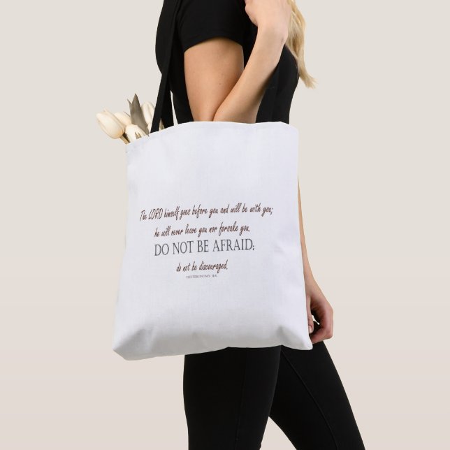 Deuteronomy 31 Do Not Be Afraid, Floral Borders Tote Bag (Close Up)