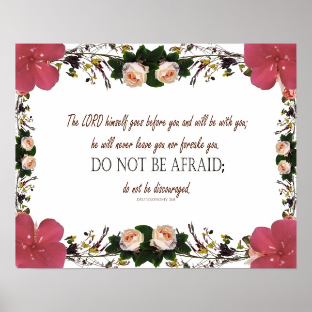 Deuteronomy 31, Do not be afraid, Red Floral Poster (Front)