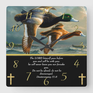 Deuteronomy Christian Faith cross with ducks    Square Wall Clock