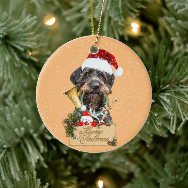 Deutsch Drahthaar, Merry Christmas! Magnet Button  Ceramic Ornament (Tree)