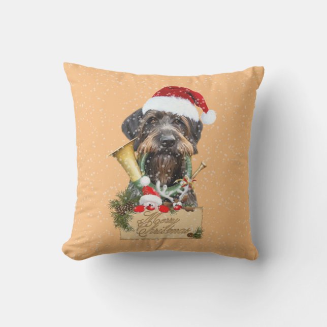 Deutsch Drahthaar, Merry Christmas! Magnet Button  Cushion (Front)