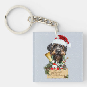 Deutsch Drahthaar, Merry Christmas! Magnet Button Key Ring