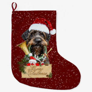 Deutsch Drahthaar, Merry Christmas! Magnet Button Large Christmas Stocking