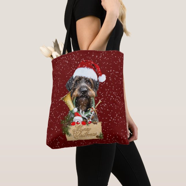 Deutsch Drahthaar, Merry Christmas! Magnet Button  Tote Bag (Close Up)